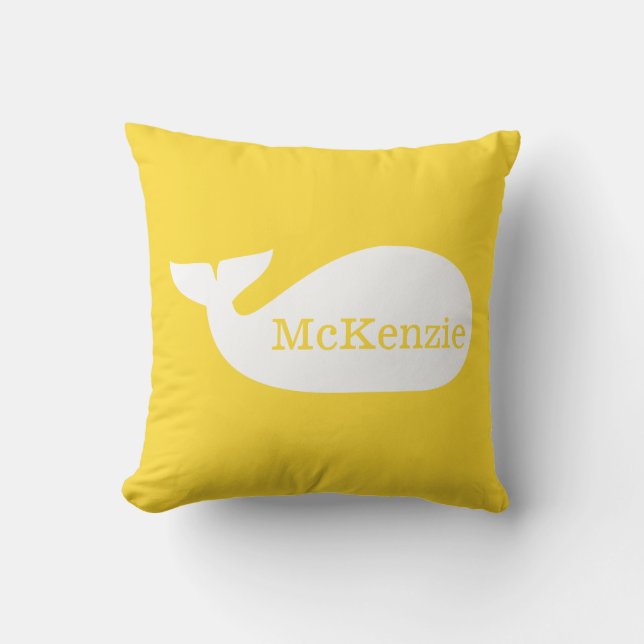 Gult Whimsical Whale Nursery Kudde (Framsida)