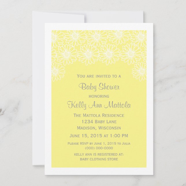 Gult Whimsique Daisys Baby Shower Inbjudan (Framsida)