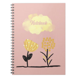 Gult White Black Lugn Flowers Poster Spiral Anteckningsbok