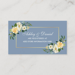 Gult White Blommigt Dusty Blue Bröllop Registry Tilläggskort