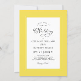 Gult White Bröllop Elegant Calligraphy Ram Inbjudningar