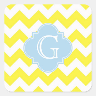 Gult White Chevron Lt Blue Quatrefoil Monagram Fyrkantigt Klistermärke