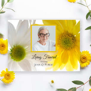 Gult White Daisy Flowers Living Funeral Party Inbjudningar