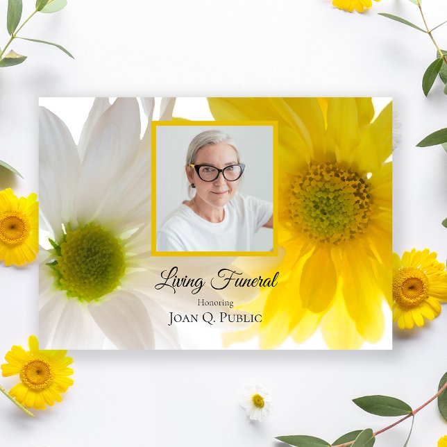 Gult White Daisy Flowers Living Funeral Party Inbjudningar (Skapare uppladdad)