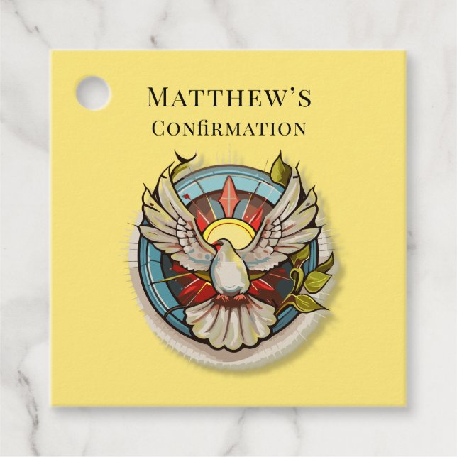 Gult White Dove Religiösa Catholique Confirmation Gåvor Etiketter (Framsida)