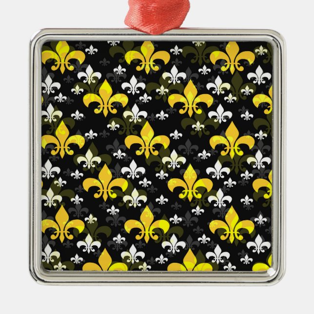 Gult White Fleur De Lis Julgransprydnad Metall (Framsidan)