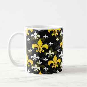 Gult White Fleur De Lis Kaffemugg