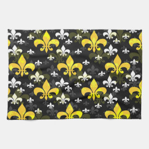 Gult White Fleur De Lis Kökshandduk