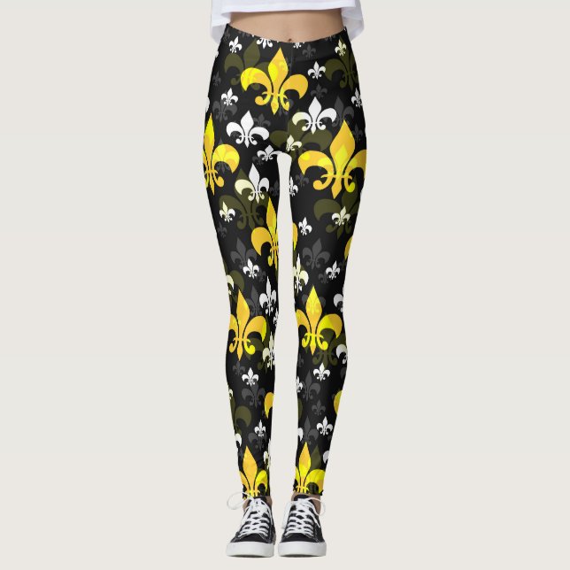 Gult White Fleur De Lis Leggings (Framsida)