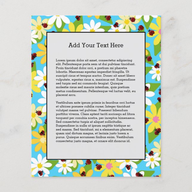 Gult White Flowers Red Ladybug Beetle Flygblad (Framsidan)