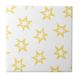Gult White Geometric Stars Mönster Kakelplatta