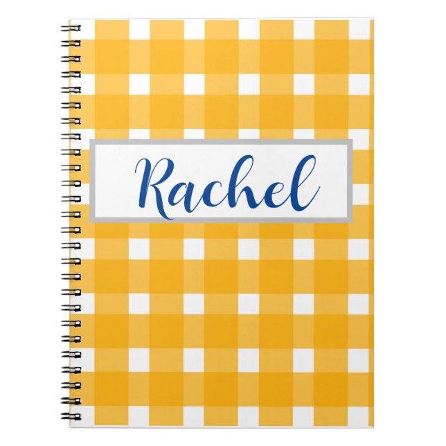 Gult White Gingham Personlig Anteckningsbok (Framsidan)