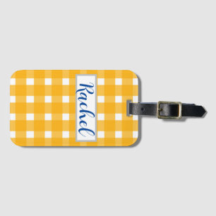 Gult White Gingham Personlig Bagagebricka