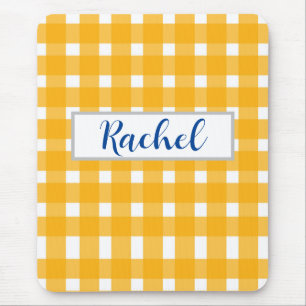 Gult White Gingham Personlig Musmatta