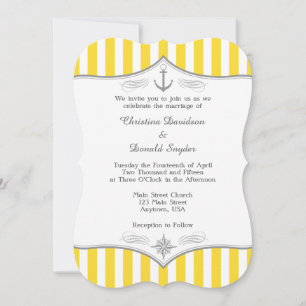 Gult White Grått Nautical Wedding bjudande Inbjudningar