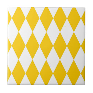 Gult White Harlequin Diamonds Checkerss Design Kakelplatta