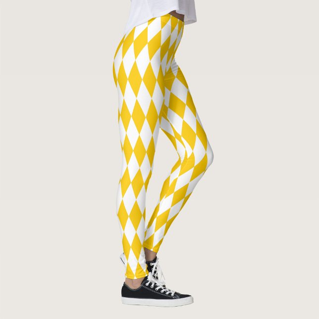Gult White Harlequin Diamonds Checkerss Design Leggings (Skapare uppladdad)