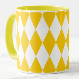 Gult White Harlequin Diamonds Checkerss Design Mugg
