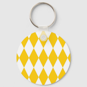 Gult White Harlequin Diamonds Checkerss Design Nyckelring