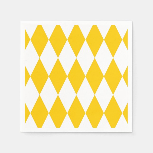 Gult White Harlequin Diamonds Checkerss Design Pappersservett (Framsidan)