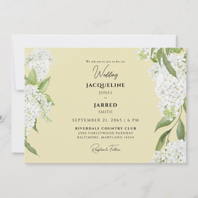 Gult White Hydrangeas Bröllop Inbjudningar (Framsida)