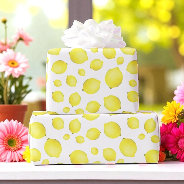 Gult White Lemon Fruit Mönster Presentpapper (Skapare uppladdad)