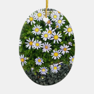 Gult White Margarita Flowers med Grått Småstens Julgransprydnad Keramik