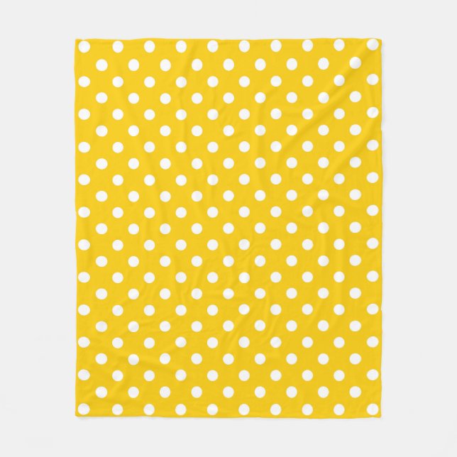 Gult White Polka dots Design Fleecefilt (Framsidan)