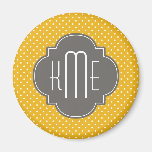 Gult White Polka dots Quatrefoil Monogram Magnet (Framsidan)