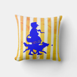 Gult White Rand Child Hund Blue Silhouette Kudde