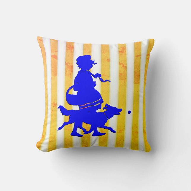 Gult White Rand Child Hund Blue Silhouette Kudde (Framsida)