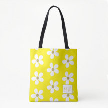 Gult White Simple Daisy Guld Monogram