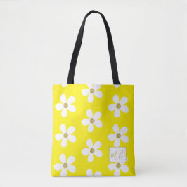 Gult White Simple Daisy Guld Monogram Tygkasse