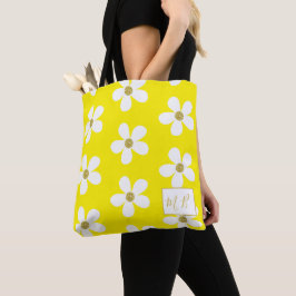 Gult White Simple Daisy Guld Monogram Tygkasse