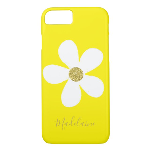 Gult White Simple Daisy Guld Personal Case-Mate iPhone Skal (Baksida)