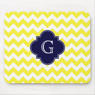 Gult Wht Chevron Navy Blue Quatrefoil Monogram Musmatta