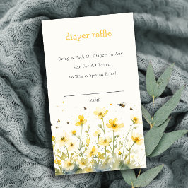 Gult WildblomBee Diaper Raffle Baby Shower Tilläggskort