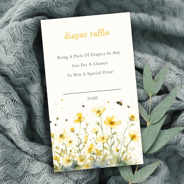 Gult WildblomBee Diaper Raffle Baby Shower Tilläggskort (Skapare uppladdad)
