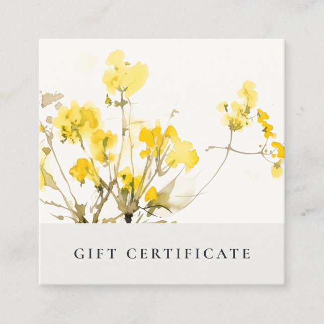Gult WildblomBoho Blommigt Gift Certificate Fyrkantigt Visitkort (Framsida)