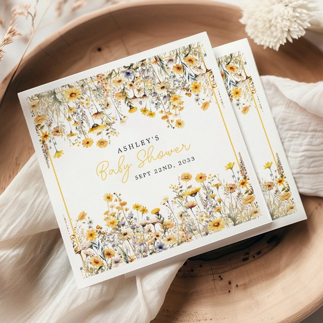 Gult WildblomBoho Watercolor Baby Shower Pappersservett (Skapare uppladdad)