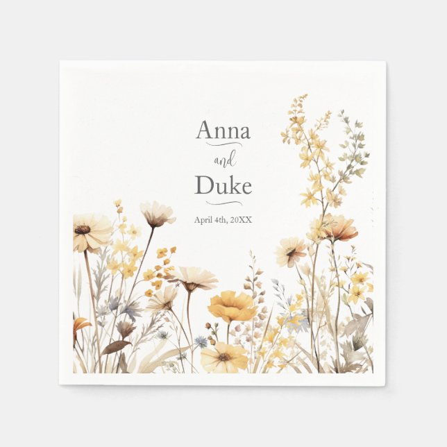Gult Wildblomma Bröllop Pappersservett (Framsidan)