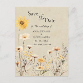 Gult Wildblomma Bröllop spara datum Vykort