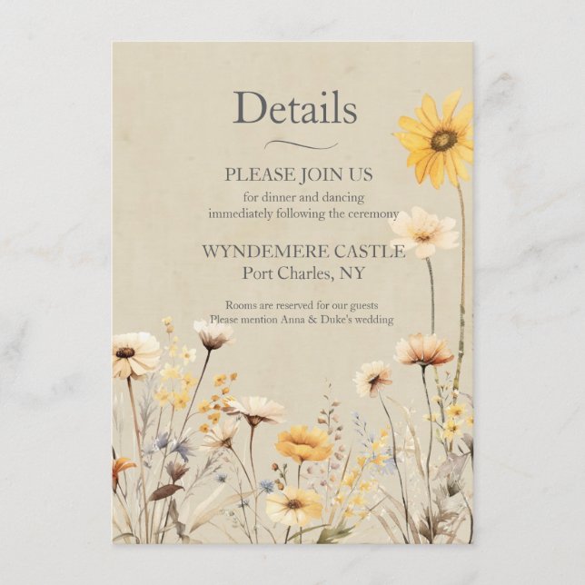 Gult Wildblomma Bröllop Tilläggskort (Framsida)