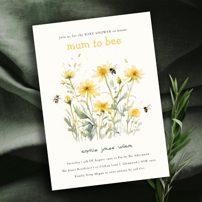 Gult Wildblomma Morsa to Bee Neutralt Baby Shower Inbjudningar (Skapare uppladdad)