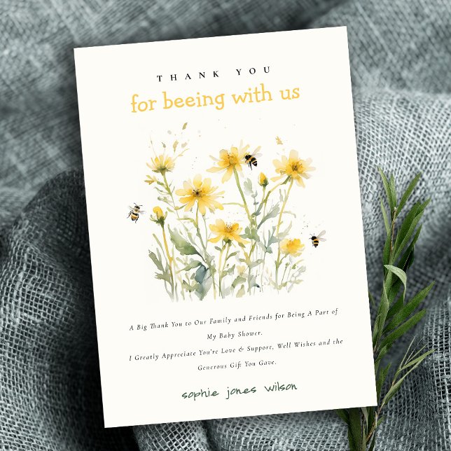 Gult Wildblomma Morsa to Bee Neutralt Baby Shower Tack Kort (Skapare uppladdad)
