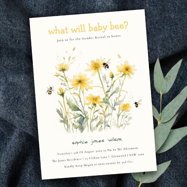 Gult Wildblomma Morsa to Bee Neutralt Gender Revea Inbjudningar (Skapare uppladdad)