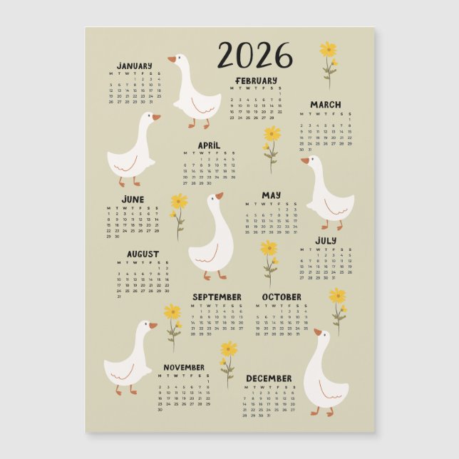 Gult Wildblomma och Goose 2026 Calendar - Beige (Framsida)