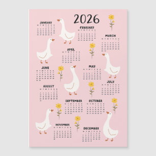Gult Wildblomma och Goose 2026 Calendar - Rosa