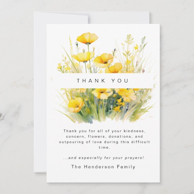 Gult Wildblomme Bereavement Funeral Tack (Framsida)