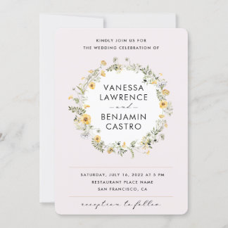 Gult Wildblommor alla i en bröllopsinbjudan Inbjudningar